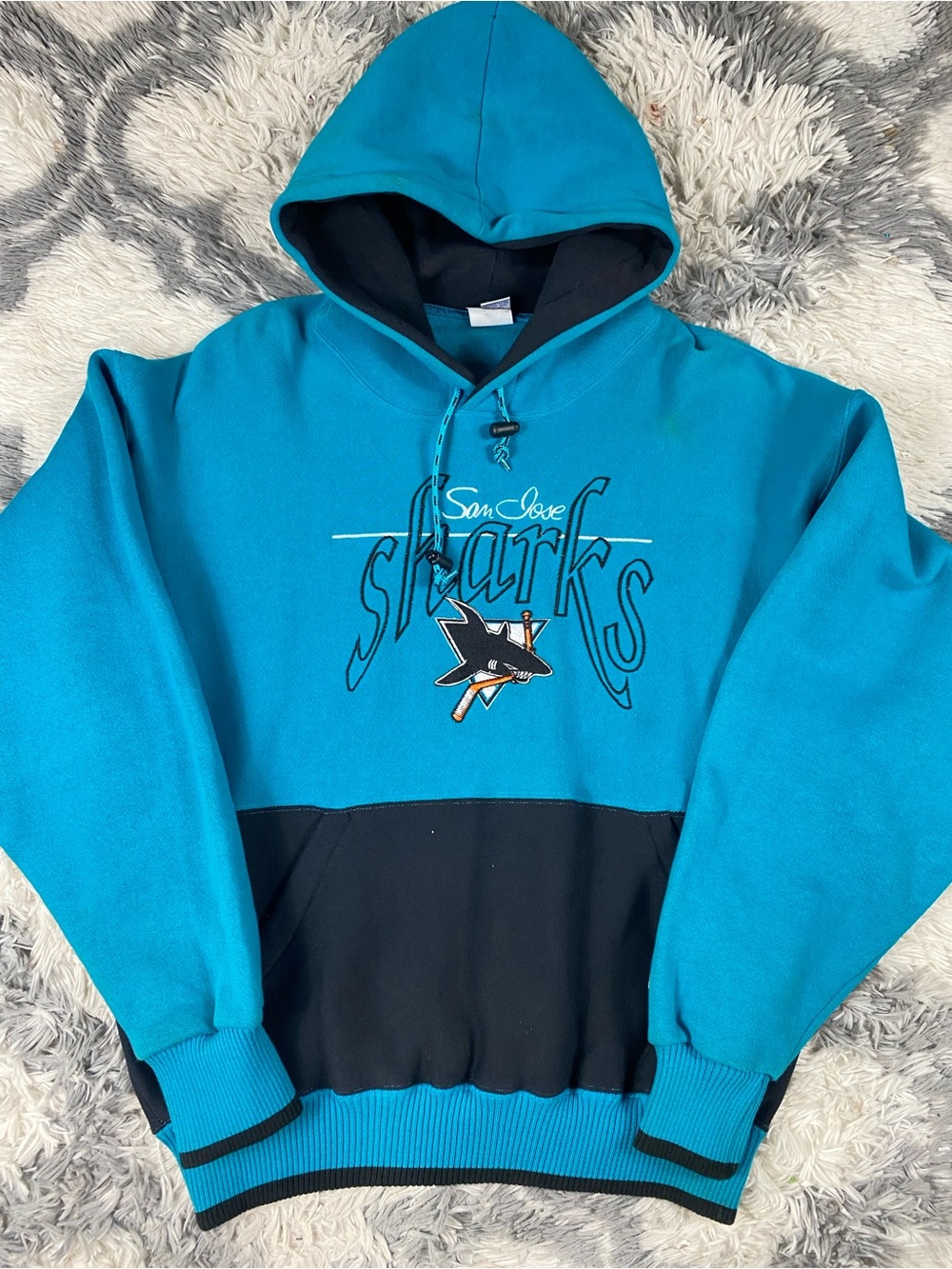 Vintage San Jose Sharks Hoodie Mens L Blue  NHL Hockey The Game 90s